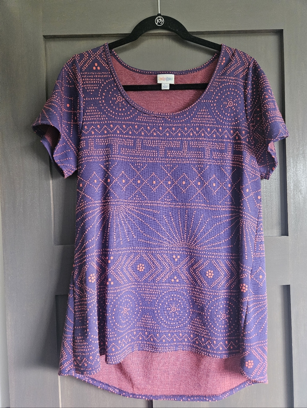 LuLaRoe Purple and Red Geometric Scoop Neck Tee